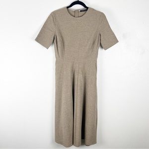 ZARA Woman Tan Wool Blend Short Sleeves Hidden Back Ziipper Pleated Dress